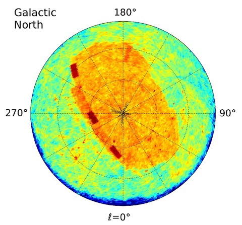 The number density of galaxies in GLADE along the Galactic North